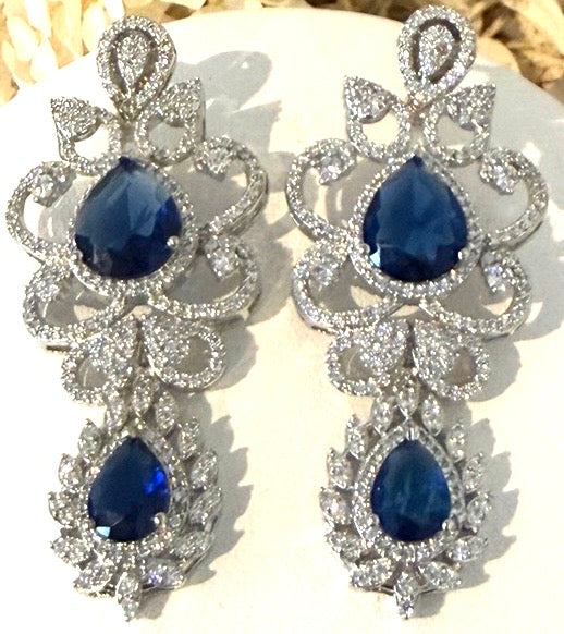 Silver & Navy Blue American Diamond (AD) Set