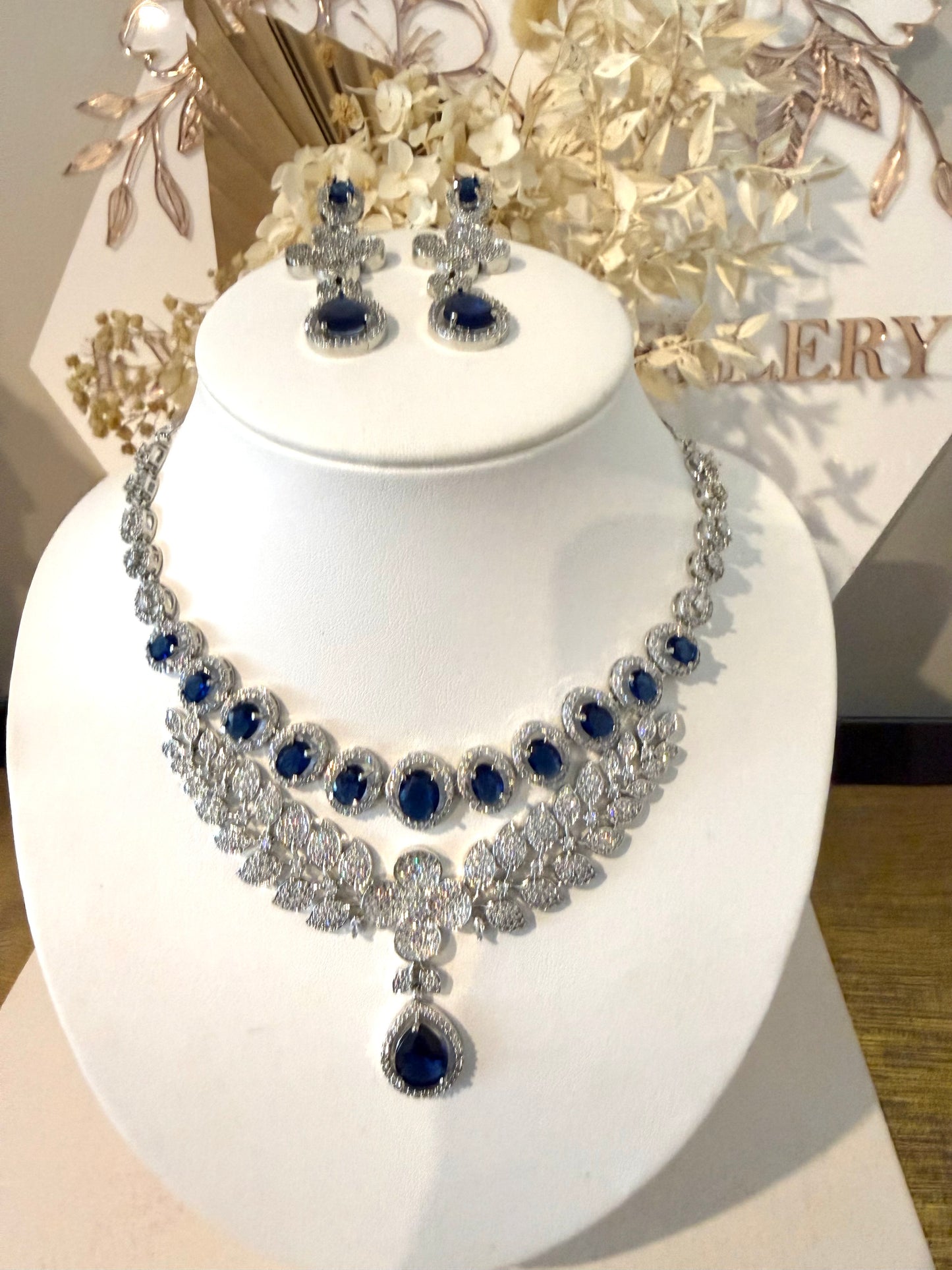 Silver & Navy Blue American Diamond (AD) Set