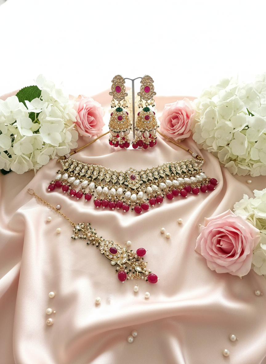 Red Stone Jewelry Set - Ultra Bright Peach