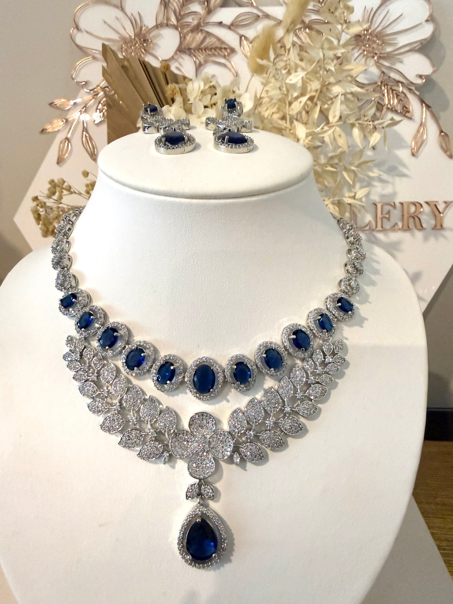 Silver & Navy Blue American Diamond (AD) Set