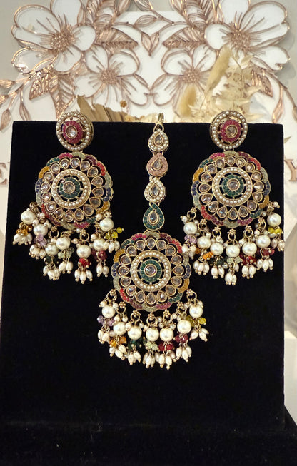 Multi Colour Earrings & Tikka Set