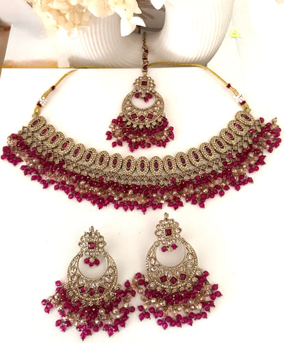 Hot Pink & Gold Necklace Set