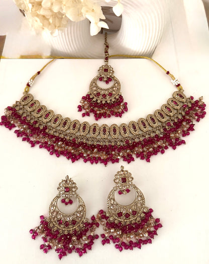 Hot Pink & Gold Necklace Set