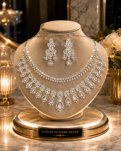 Silver & Pink American Diamond (AD) Set