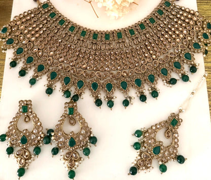 Gold & Green Choker Necklace Set