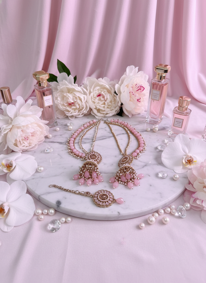 Pink & Gold Ear Chain Earrings