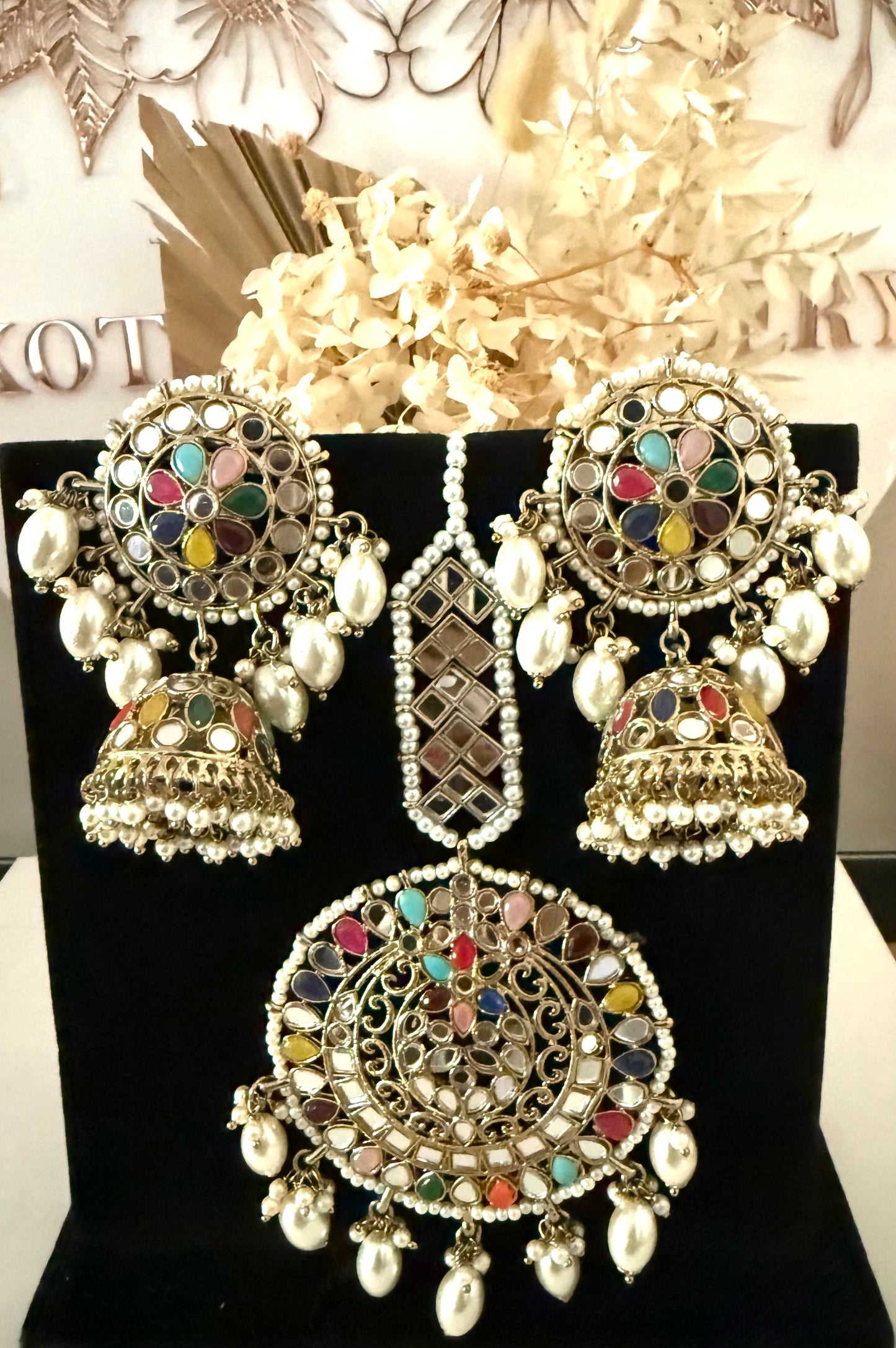 Multi Colour Jhumki Earrings & Tikka Set
