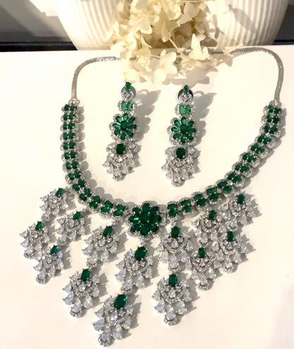 Silver & Green American Diamond (AD) Set