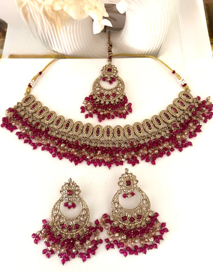 Hot Pink & Gold Necklace Set