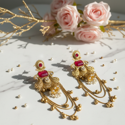 Red & Gold Kashmiri Jhumki