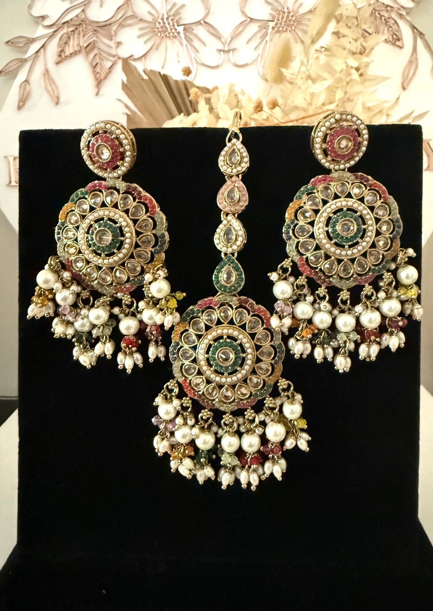 Multi Colour Earrings & Tikka Set