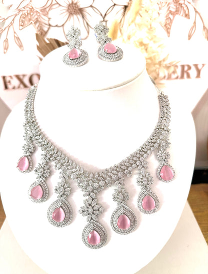 Silver & Pink American Diamond (AD) Set