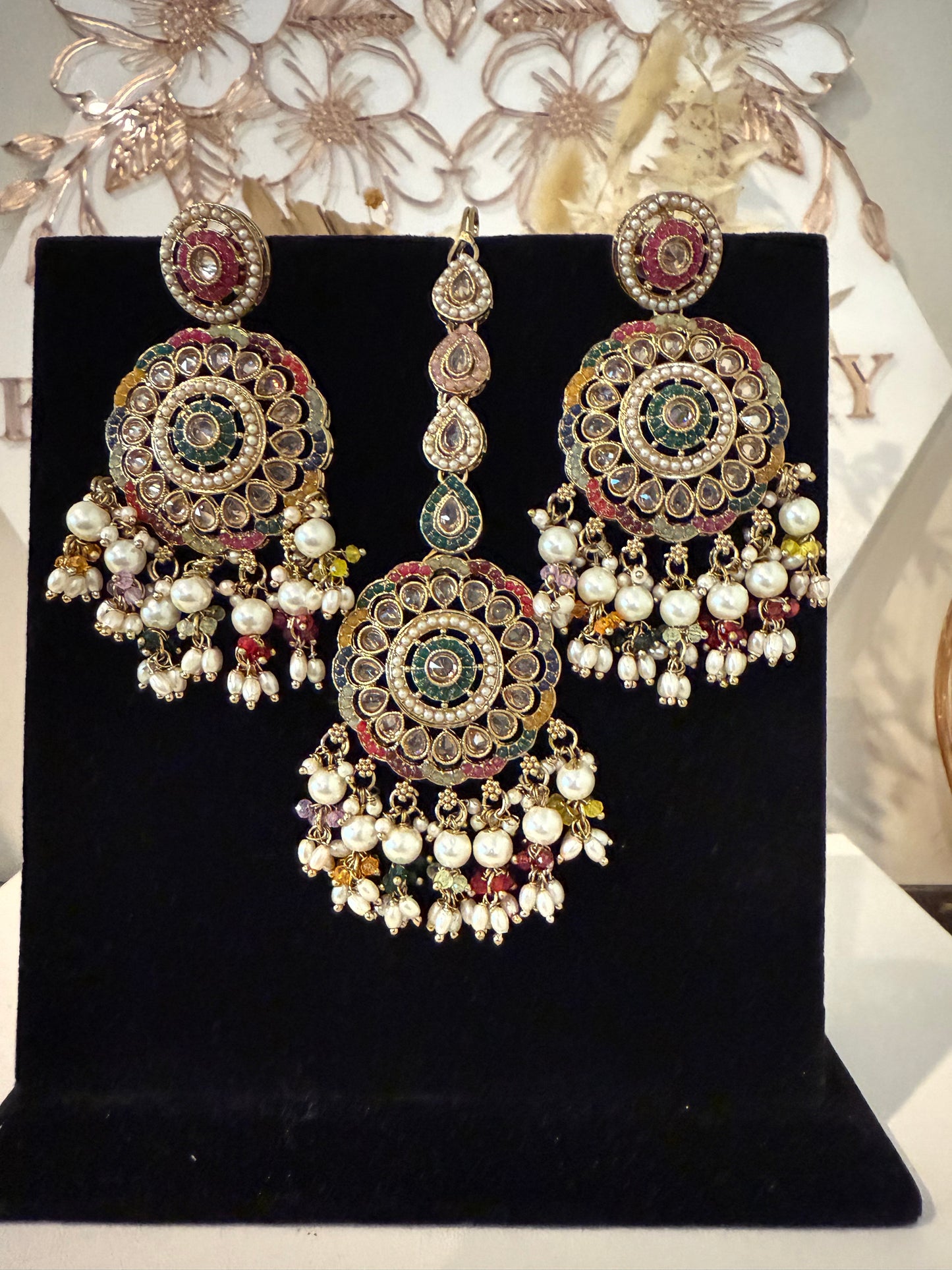 Multi Colour Earrings & Tikka Set