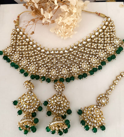 Semi Bridal Gold & Green Necklace Set