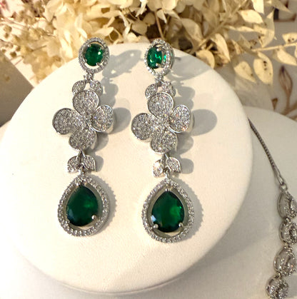 Silver & Green American Diamond (AD) Set