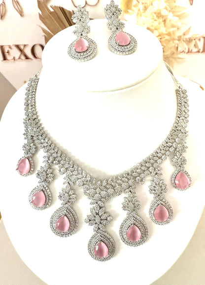 Silver & Pink American Diamond (AD) Set