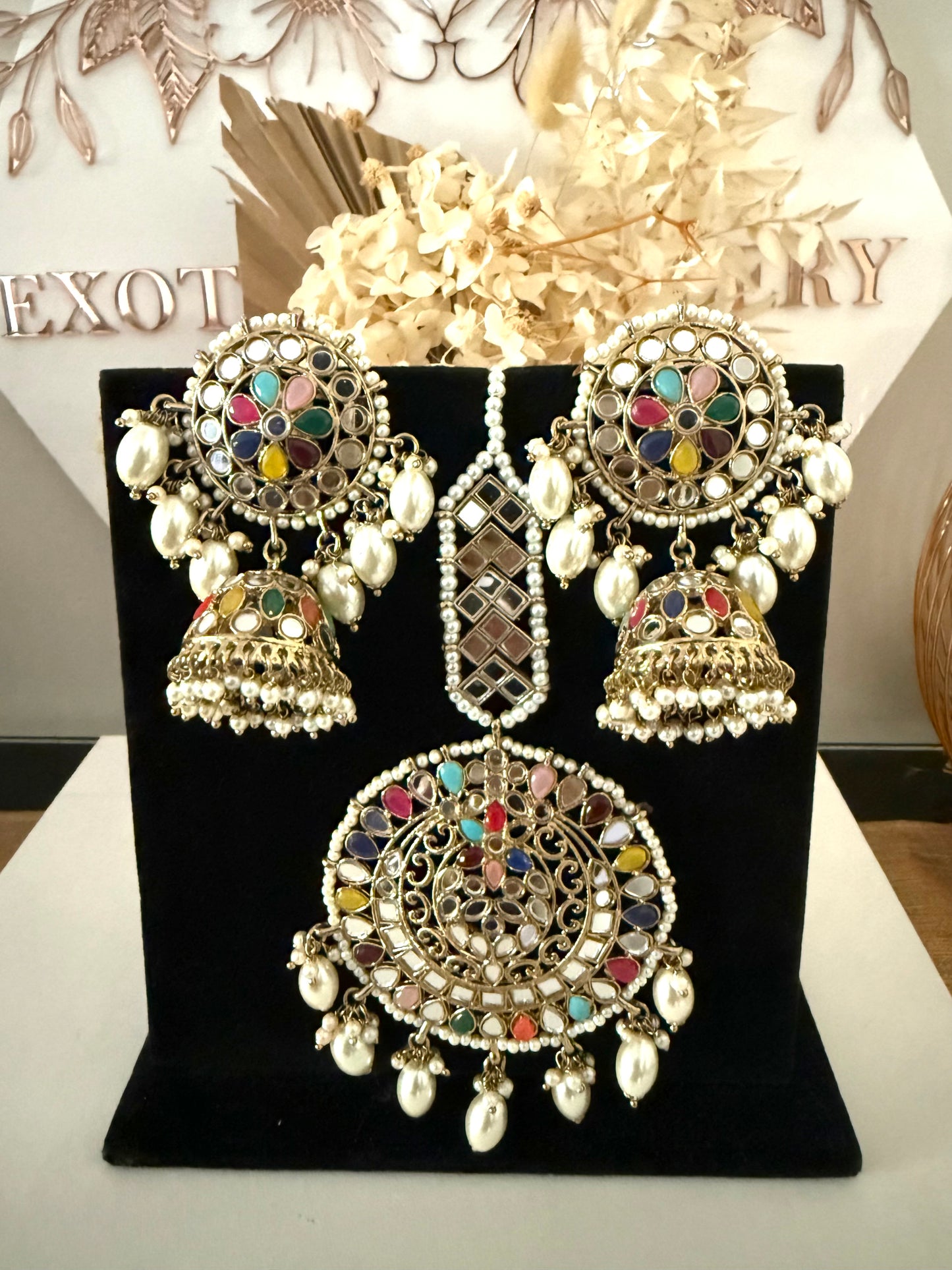Multi Colour Jhumki Earrings & Tikka Set