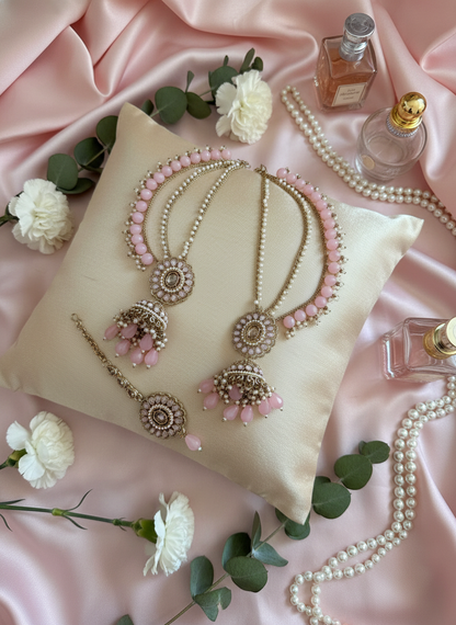 Pink & Gold Ear Chain Earrings