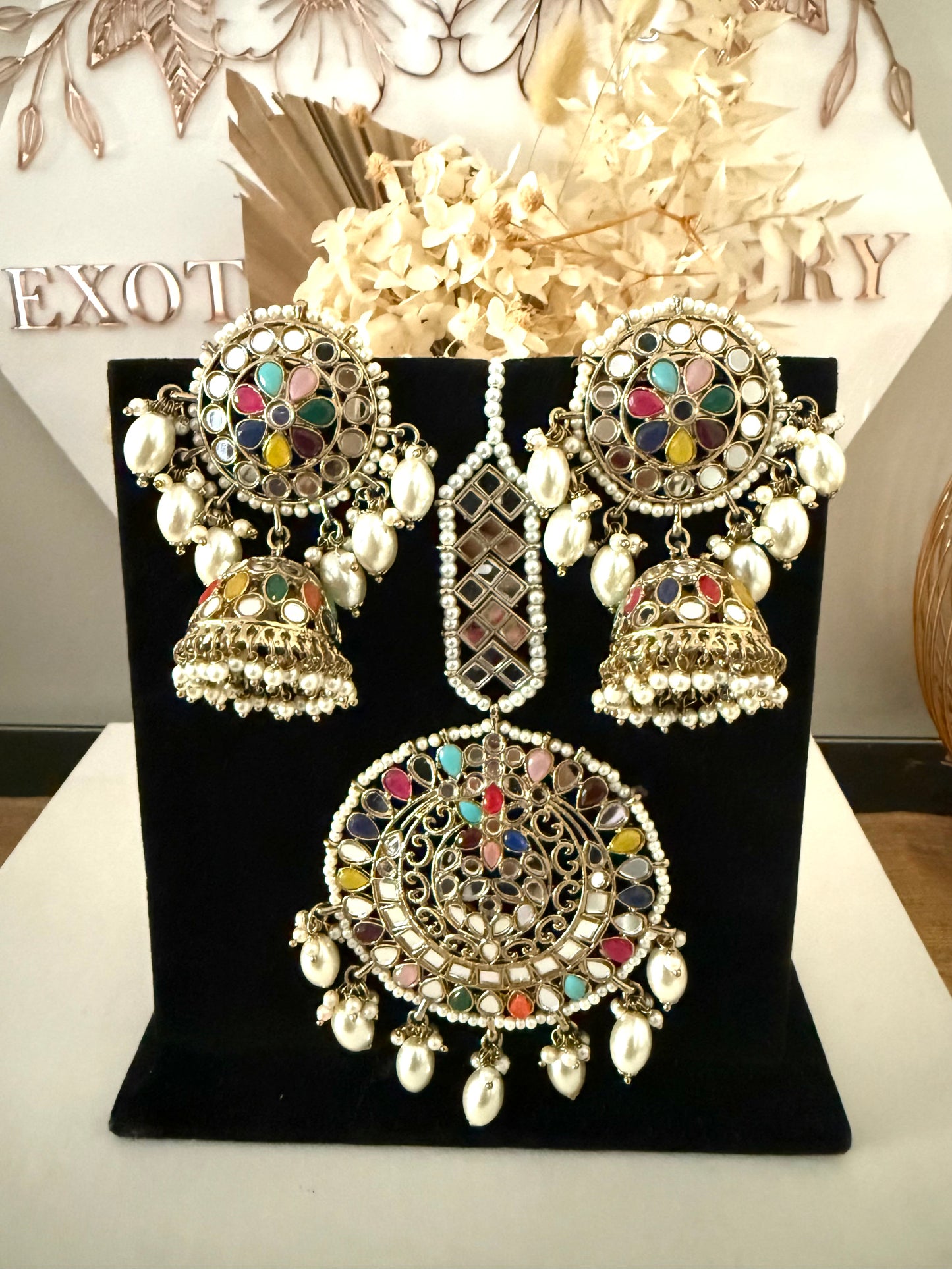 Multi Colour Jhumki Earrings & Tikka Set