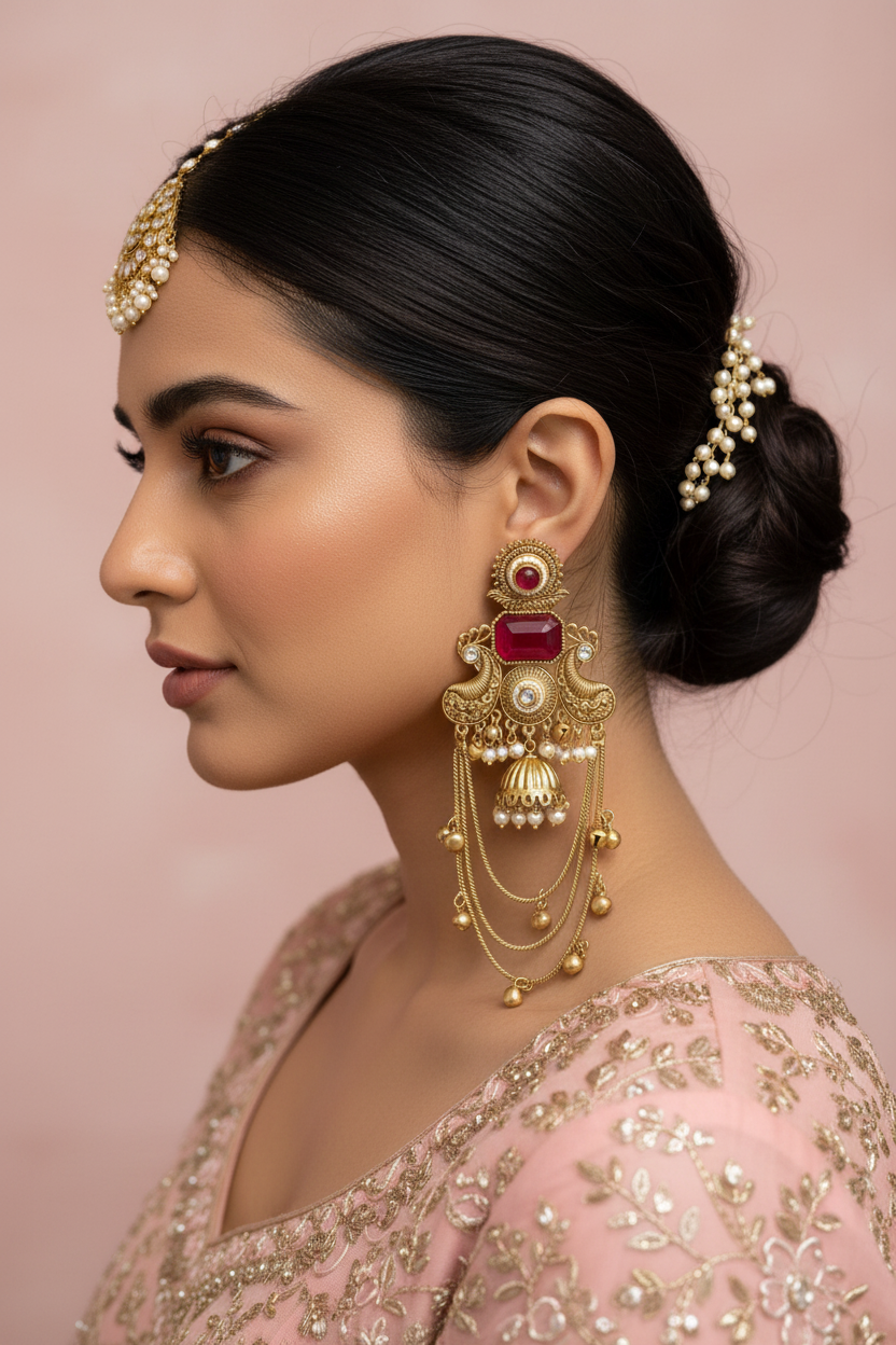 Red & Gold Kashmiri Jhumki