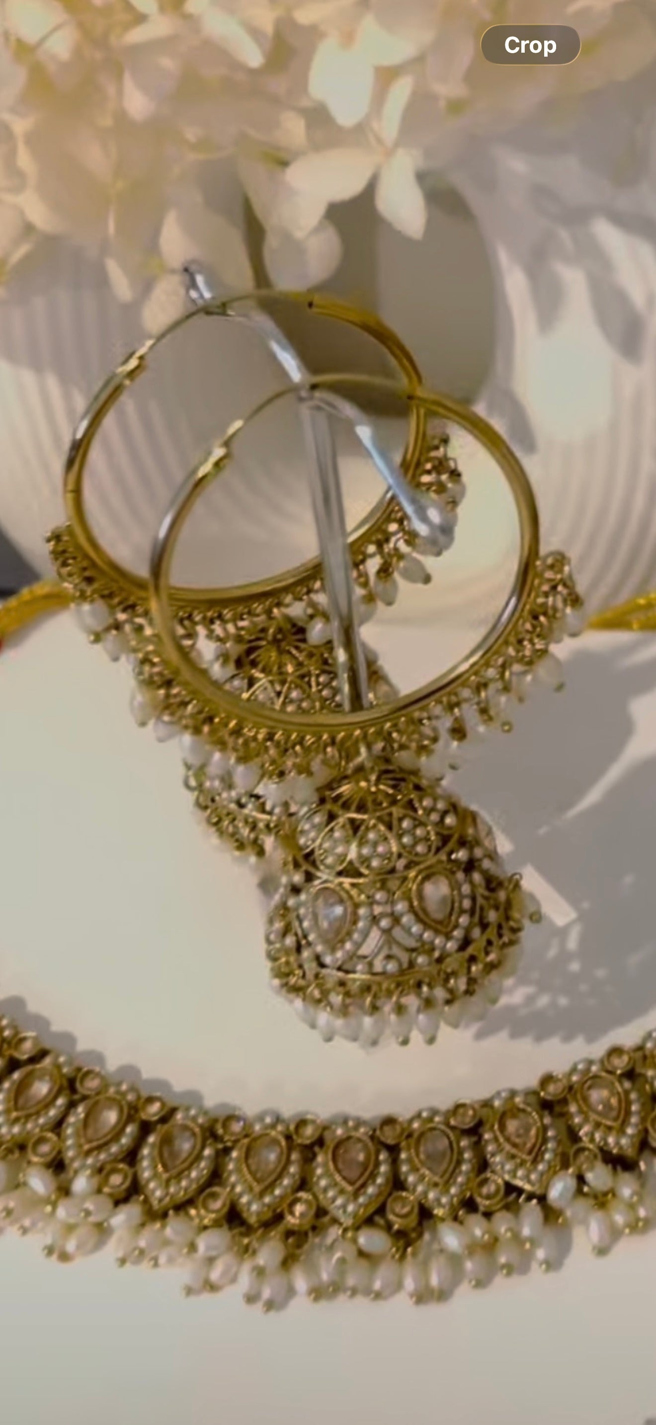 Gold & White Pearls Jhumki Earrings (Bali)