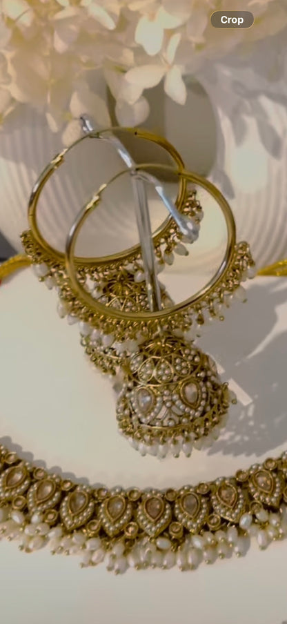 Gold & White Pearls Jhumki Earrings (Bali)