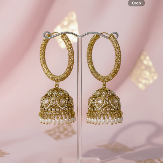 Gold & White Pearls Jhumki Earrings (Bali)