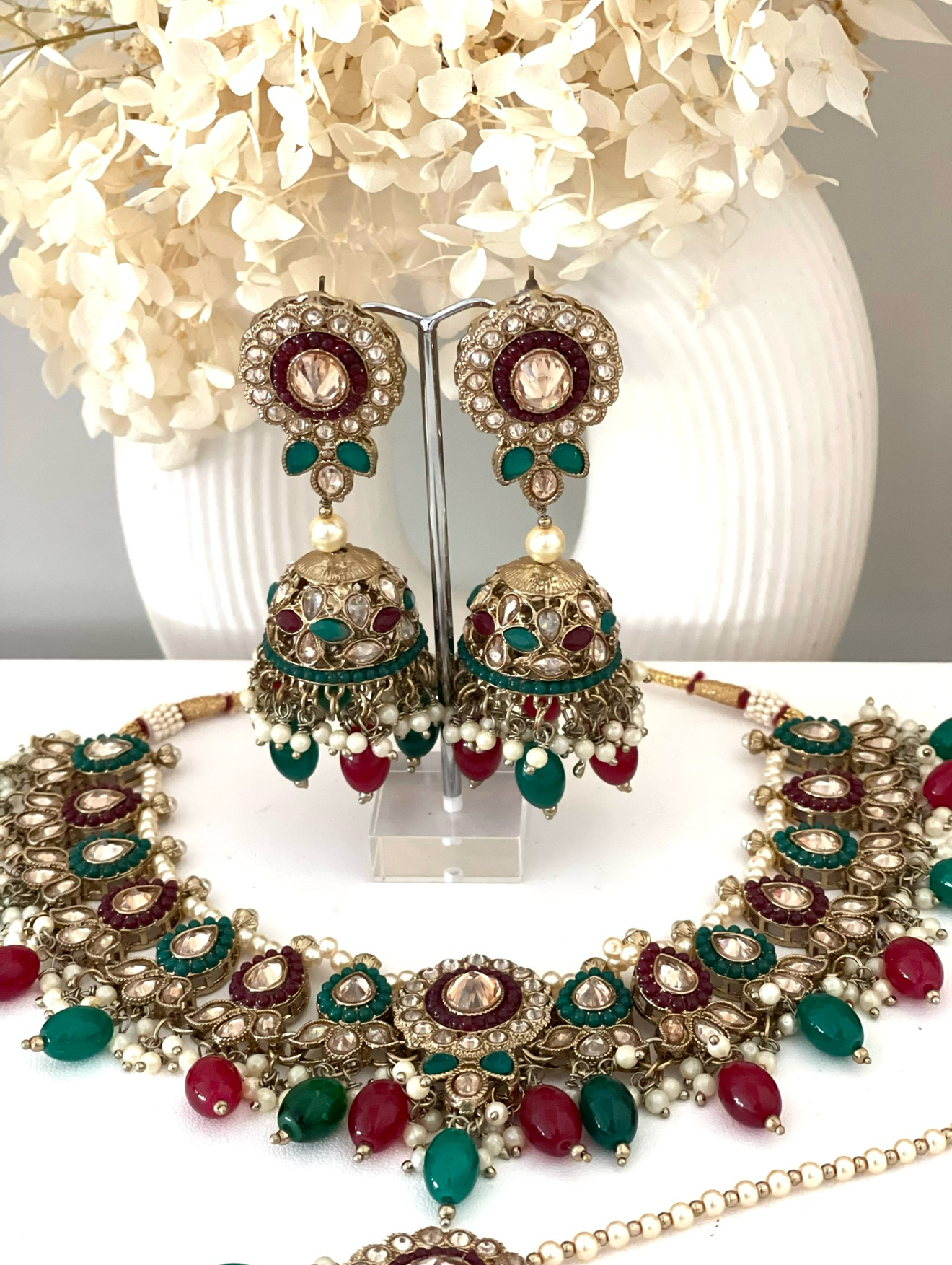 Green & Maroon Two Tone Necklace Set