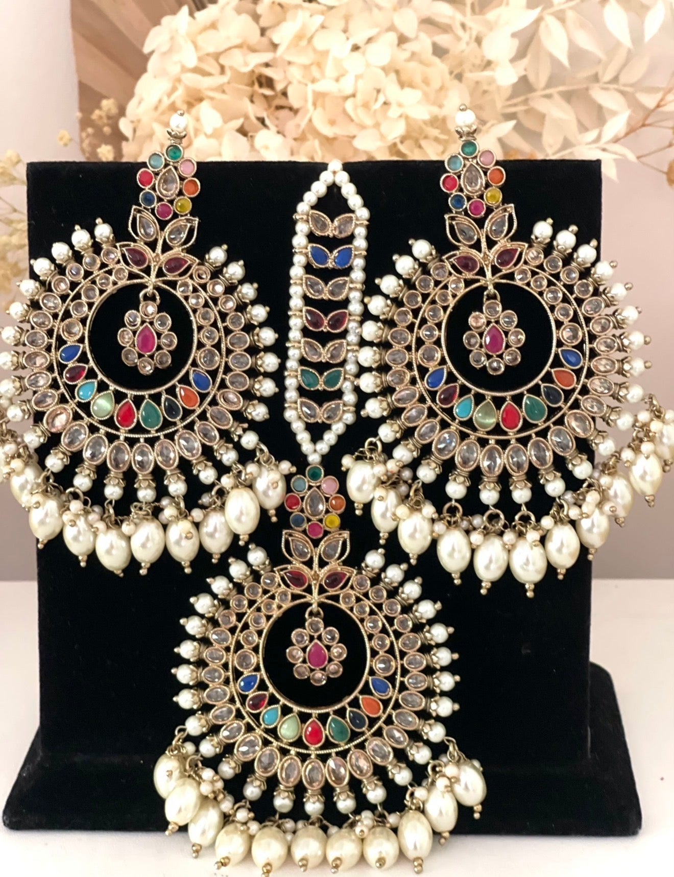 Multi Colour Earrings & Tikka Set