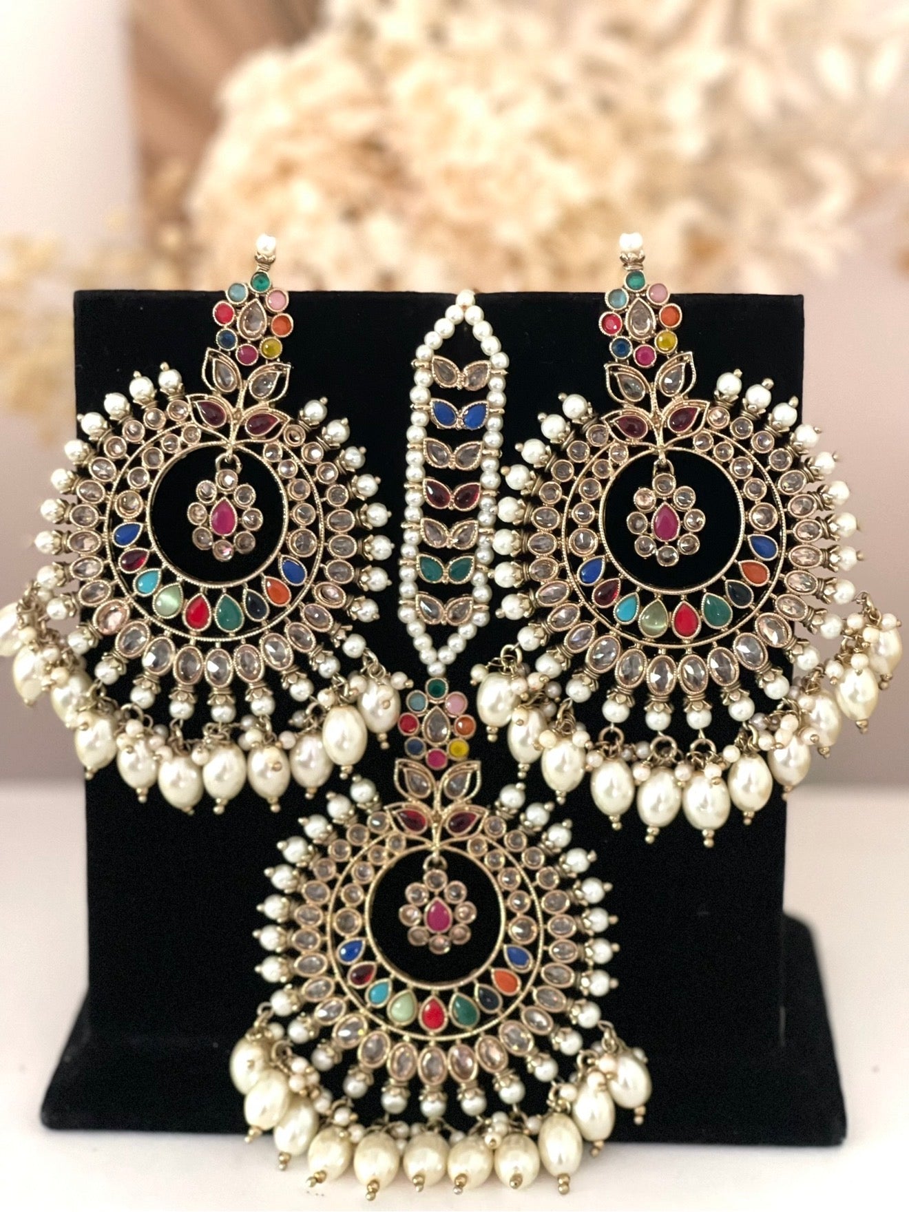 Multi Colour Earrings & Tikka Set