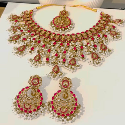 Gold & Hot Pink Necklace Set