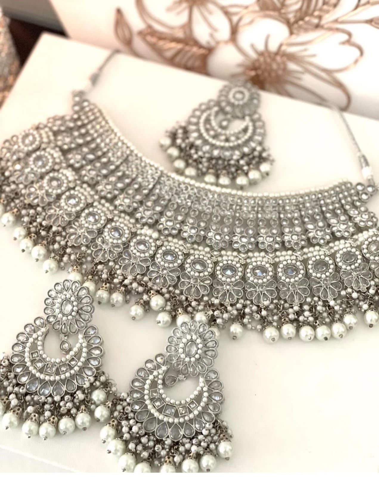 Semi Bridal Silver Necklace Set