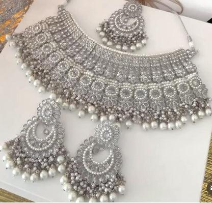 Semi Bridal Silver Necklace Set
