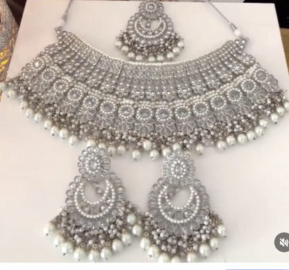 Semi Bridal Silver Necklace Set