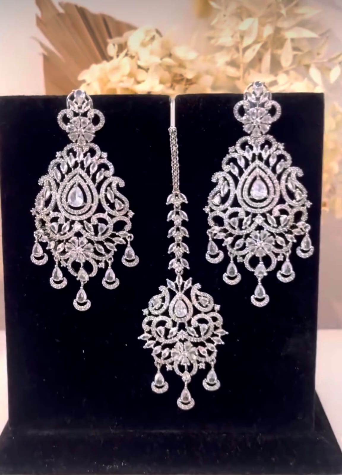 American Diamond Earrings Bindi Set