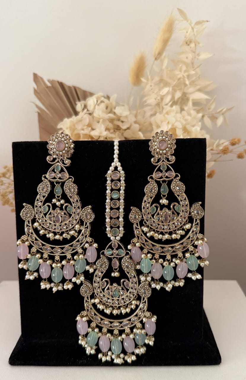 Earrings & Tikka Set in Two Tone