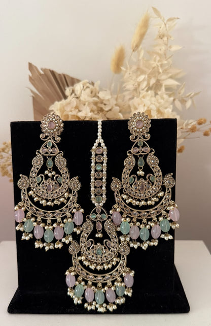 Earrings & Tikka Set in Two Tone