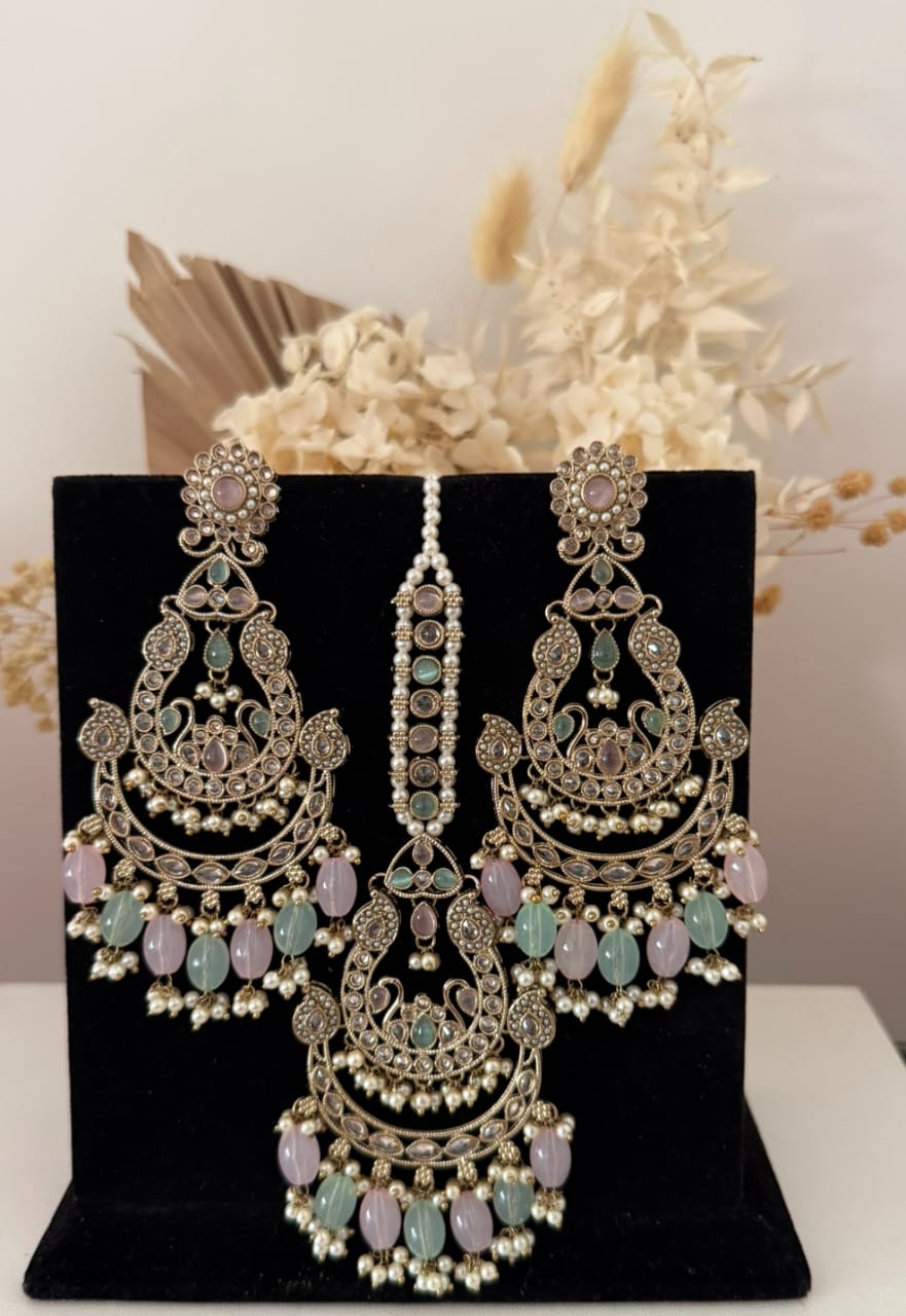 Earrings & Tikka Set in Two Tone