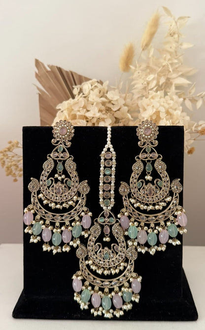 Earrings & Tikka Set in Two Tone