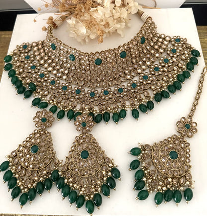 Gold & Green Choker Necklace Set