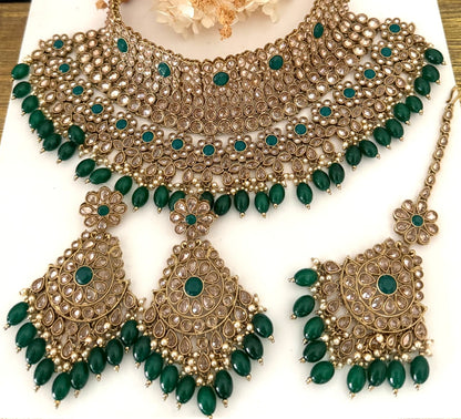 Gold & Green Choker Necklace Set