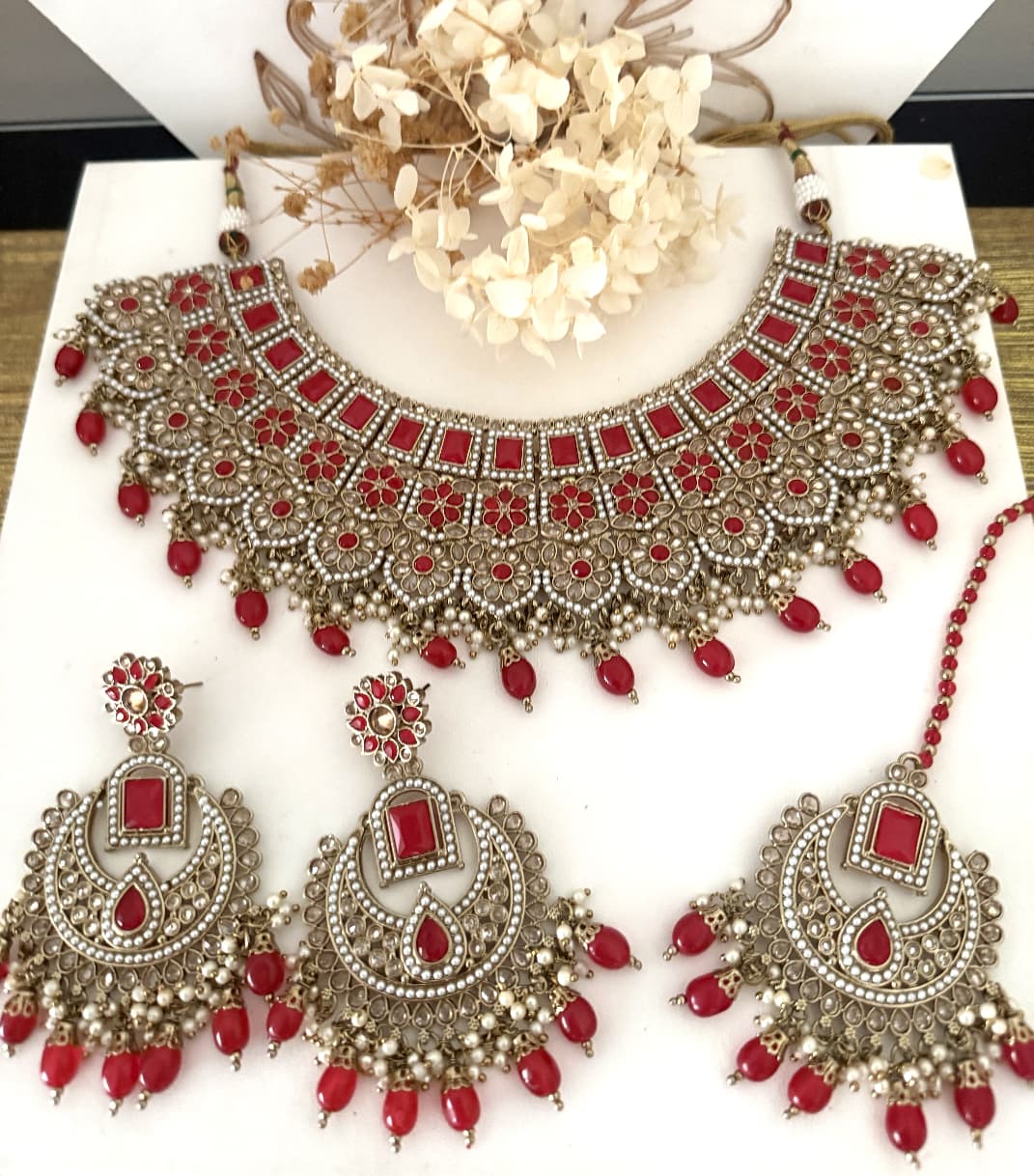 Gold & Red Necklace Set