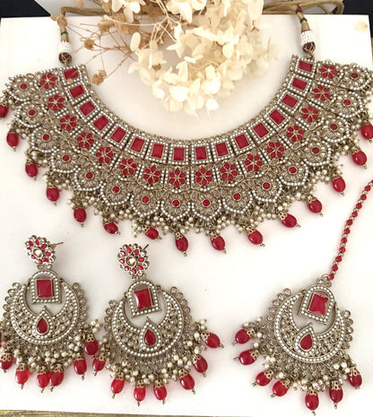 Gold & Red Necklace Set