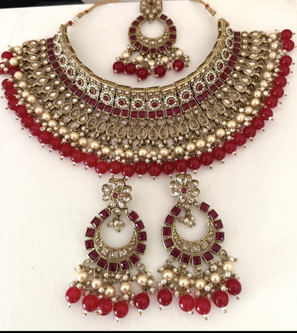 Red & Gold Choker Necklace Set