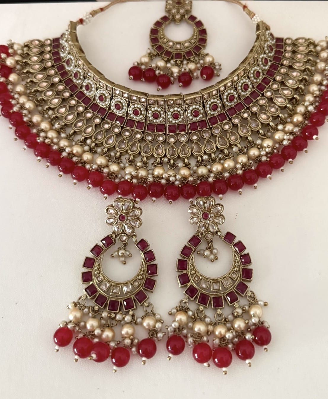 Red & Gold Choker Necklace Set