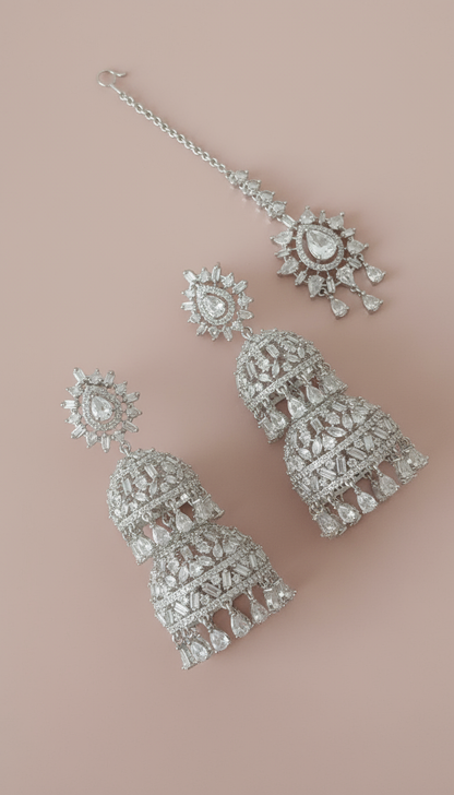 American Diamond Chandelier Earrings Set - Styled