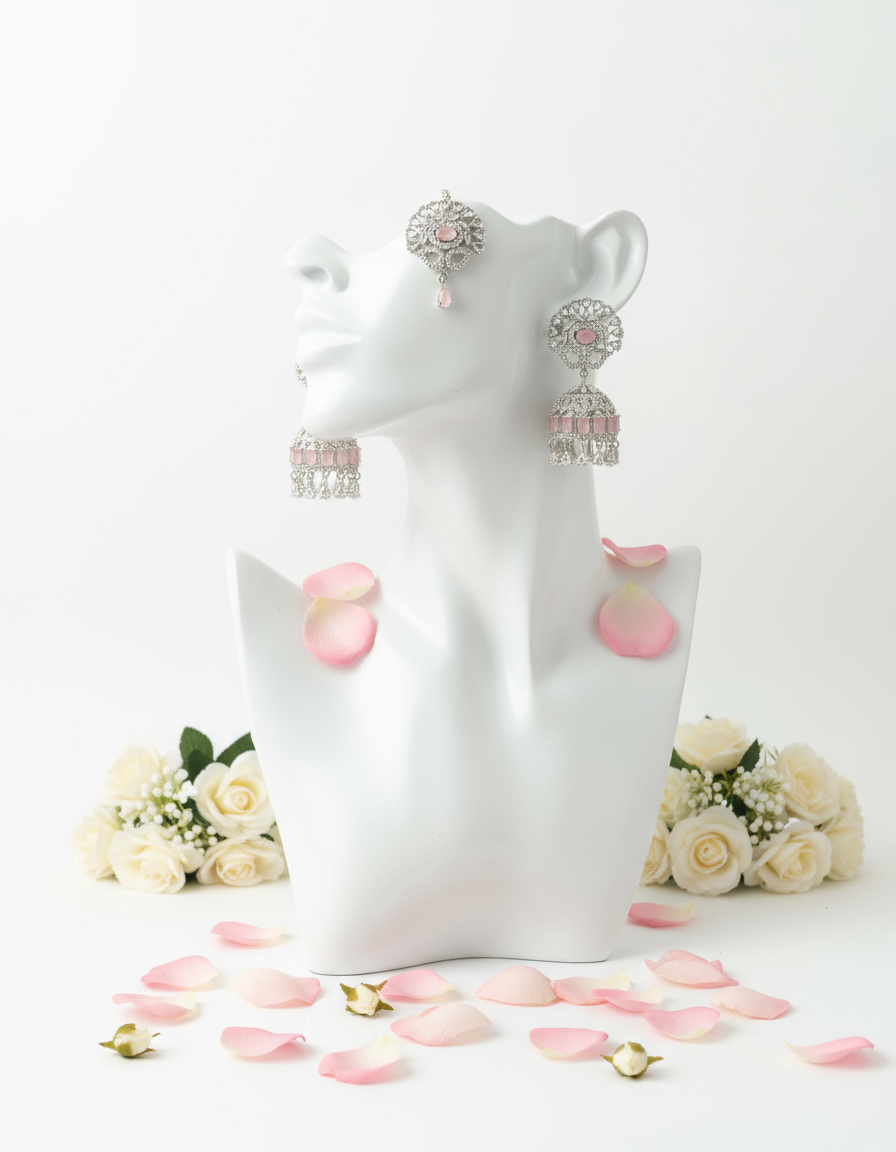 American Diamond Earrings Bindi Set