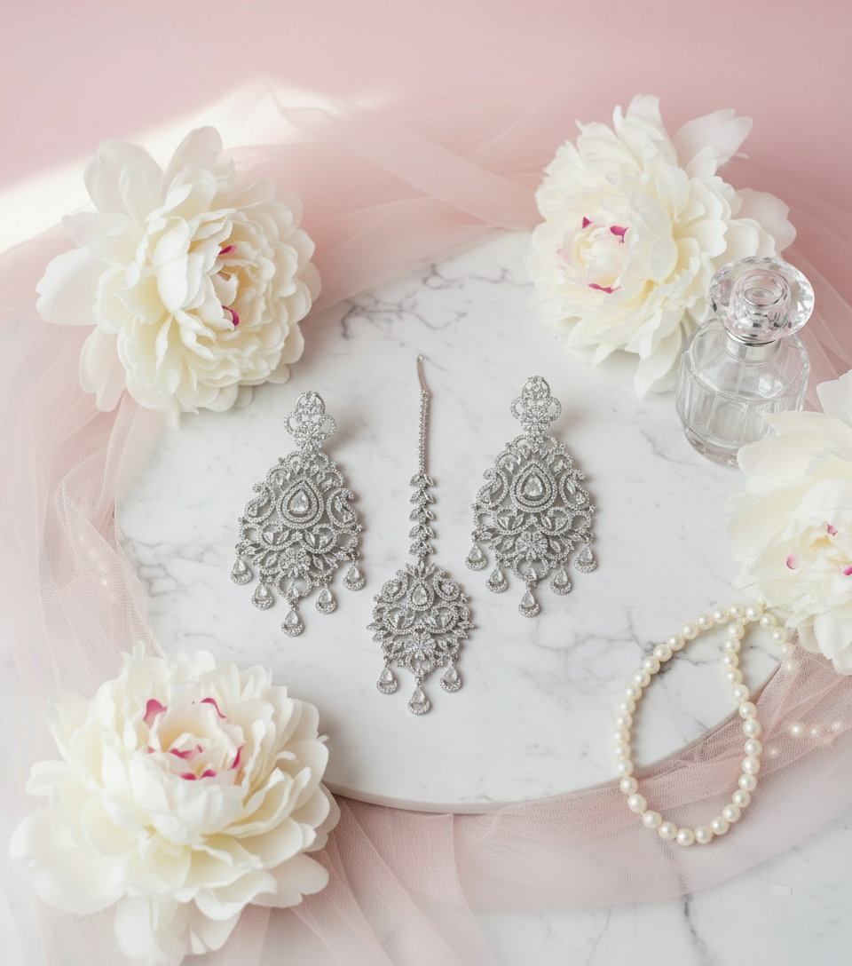 American Diamond Earrings Bindi Set