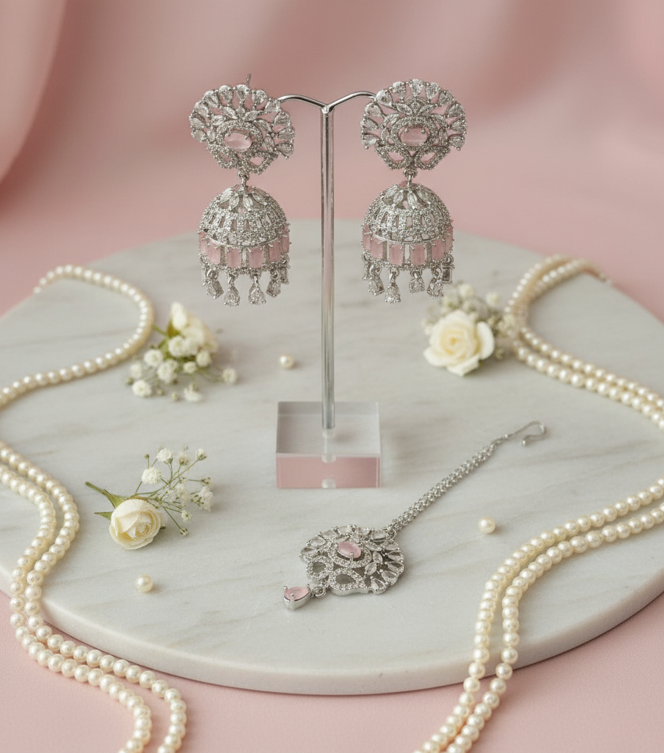 American Diamond Earrings Set - Smaller Flowers
