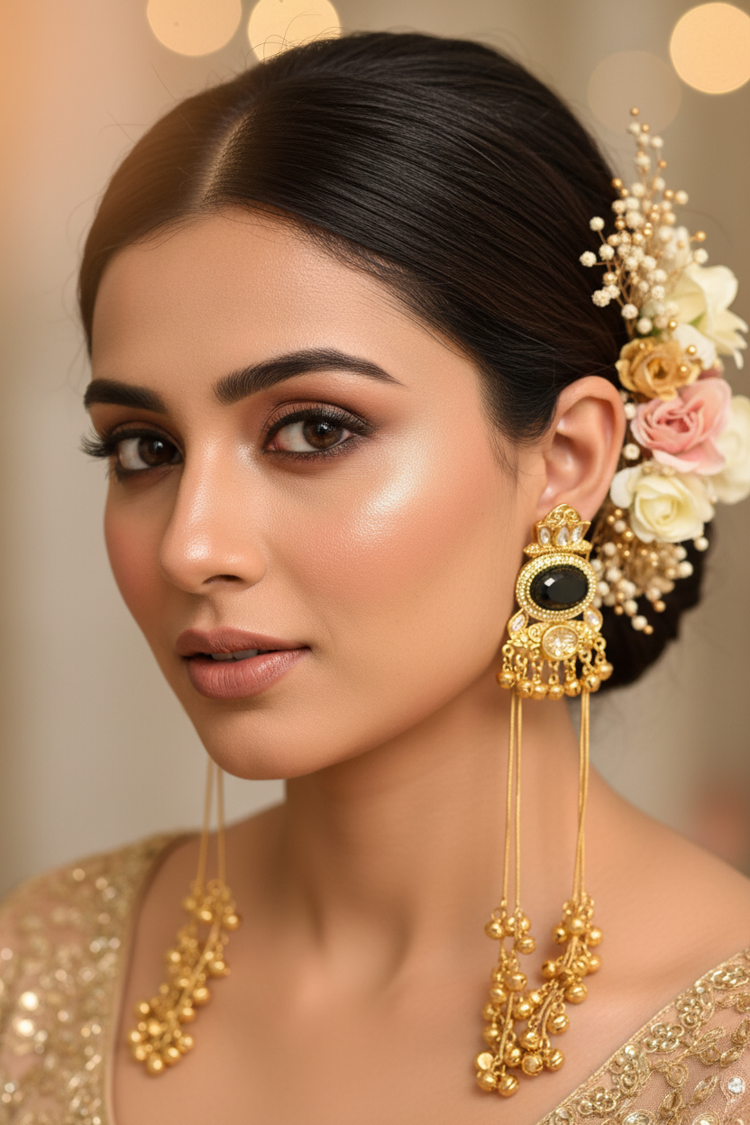 Black Stone Earrings – Bridal Model Close Up